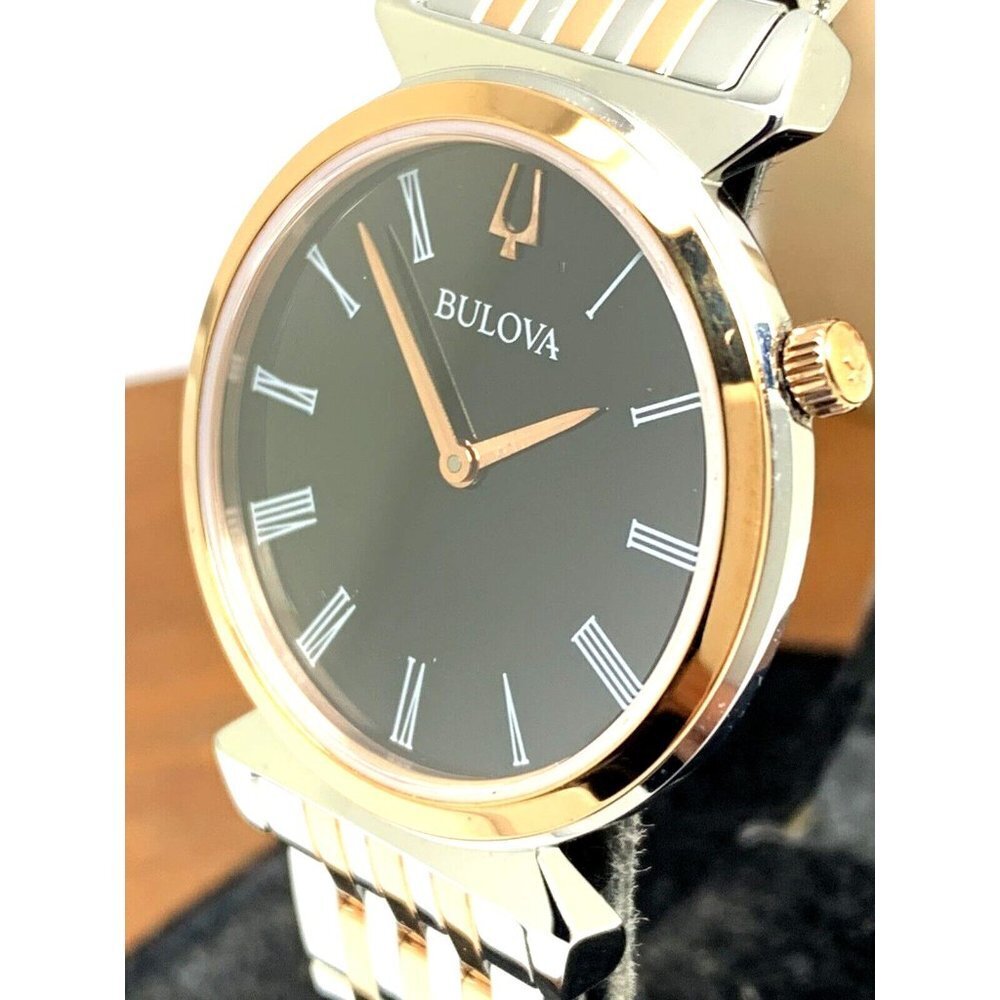 Bulova Women's Watch 98L265 Regatta Quartz Black Dial Rose Gold Silver Steel